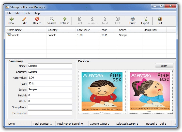 Stamp/Coin/Banknote Collection Manager Cataloging Software PC